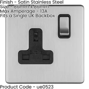 10 PACK 1 Gang DP 13A Switched UK Plug Socket SCREWLESS SATIN STEEL Wall Power