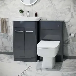 Nes Home Sudbury 500mm Vanity Basin Unit, WC Unit & Back to Wall Toilet Anthracite