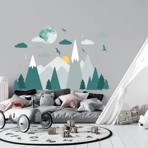 Walplus Combo Kids - Grey Mountains Under The Glowing Moon Wall Sticker PVC