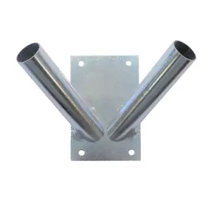 Double Flag Pole Holder - Wall Mounted Flag Pole Bracket, Galvanised (Silver), Rust and Weather Resistant, Heavy Duty