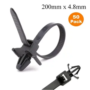 Homesmart 50 x Black Push Mount Winged Cable Ties 200mm x 4.8mm Car Chassis Fixing Base