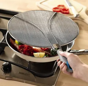 Splatter Screen - 29cm Stainless Steel Odour Absorbent Frying Pan Splatter Guard Lid Cover with Carbon Filter & Folding Handle