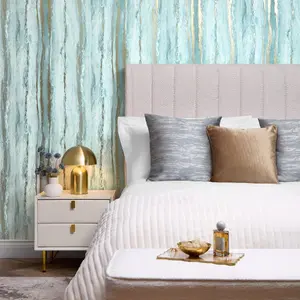 Zurich Metallic Wallpaper in Turquoise and Metallic Gold