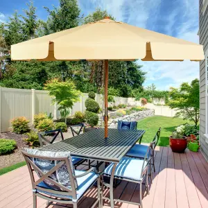 Costway 3m Garden Parasol Tilt Bar Market Table Umbrella with Valance and 8 Solid Ribs