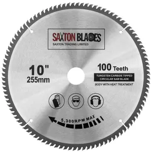 Saxton TCT255100T  TCT Circular Saw Blade 255mm x 100T x 30mm Bore + 16, 20 and 25mm Reduction Rings