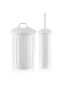 Rozi White Waste Bin & Toilet Brush Set