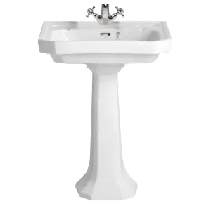 Heritage Upperton Gloss White D-shaped Wall-mounted Full pedestal Basin (W)49cm