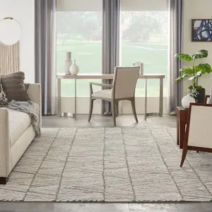 Grey White Handmade Wool ,Abstract Geometric Easy to clean Rug for Bedroom & Living Room-114cm X 175cm