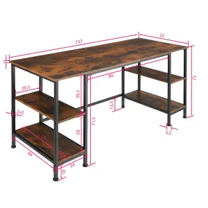 Desk Stoke - 2 side shelves with 2 storage compartments each - Industrial wood dark, rustic