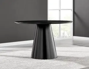 Palma Black Semi Gloss Round Dining Table & 6 Mustard Pesaro Black Leg Chairs