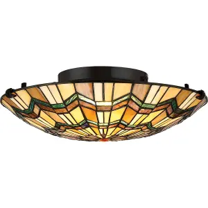 Elstead Alcott 2 Light Tiffany Flush Mount - Bronze Finish, E27