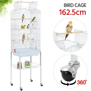 Yaheetech White Open Top Metal Bird Cage Large Rolling Parrot Cage w/ Slide-out Tray