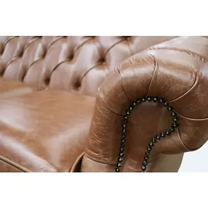 Chesterfield 3 Seater New England Saddle Leather Sofa Settee In Victoria Style