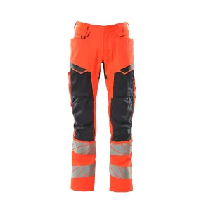 Mascot Accelerate Safe Trousers with Kneepad Pockets - Hi-Vis Red/Dark Navy   (50.5) (Leg Length - Regular)