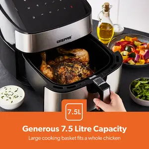 Geepas Vortex 7.5L Digital Air Fryer Family-Sized 10-In-1 Convection Air Fryer With LED Touchscreen