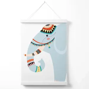 Peeking Elephant Tribal Animal Poster with Hanger / 33cm / White