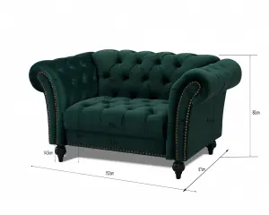 Mayfair Velvet Fabric 1.5 Seater Sofa, Green