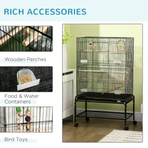 PawHut Bird Cage, with Stand, Wheels, Toys, for Budgies, Finches, Parakeets