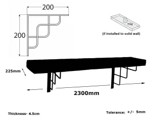 Wooden Rustic Shelf with Bracket SQUARE Black 220mm 9 inches Antique Grey Length of 230cm