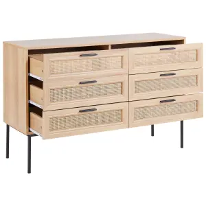 Rattan 6 Drawer Chest Light Wood PASCO