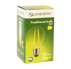 150w Equivalent LED Traditional Looking Filament Light Bulb A60 GLS E27 Screw 10.5w LED - Warm White