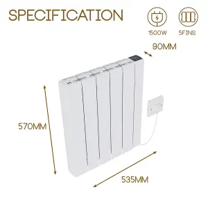 Right Radiators 5FIN 1500W Ceramic Radiator Electric Smart Heater WIFI Control Wall Mounted Portable Timer