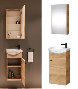 Bathroom Cabinets Set Vanity Unit Basin Mirror Wall Furniture Oak Finish Avir