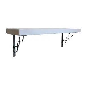 Solid Wood Handmade Rustical Shelf White 225mm 9 inch with Black Metal Bracket WPRP Length of 30cm