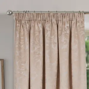 Home Curtains Buckingham Damask Fully Lined 65w x 54d" (165x137cm) Natural Pencil Pleat Curtains (PAIR)