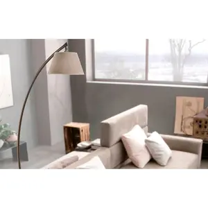 Luminosa Susi Arc Floor Lamp, Grey Fabric Shade