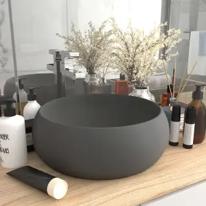 Berkfield Luxury Wash Basin Round Matt Dark Grey 40x15 cm Ceramic