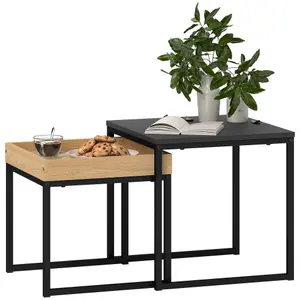 HOMCOM Modern Coffee Table Set Square Nest of Tables for Small Space Black