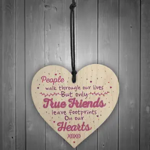 Red Ocean Handmade True Friends Friendship Best Friend Birthday Gift Plaque Wooden Heart Chic Sign Keepsake