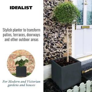 Set of 2 IDEALIST™ 60cm Large Square Planter Garden Planters, Dark Grey Reinforced Stone Flower Box, Outdoor Large Plant Pots