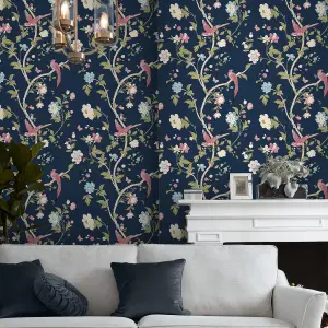 Laura Ashley Summer Palace Blue Trail Smooth Wallpaper