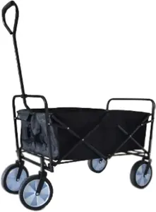 Trendi Folding Wagon Multi-Purpose Utility Cart Collapsible Height Adjustable And Foldable Handcart for Outdoor- Black