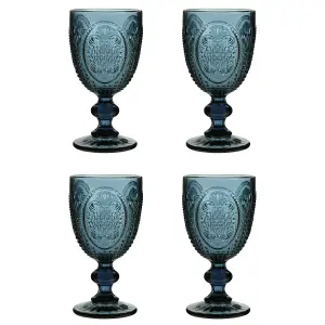 Set of 4 Vintage Luxury Blue Drinking Wine Glass Wine Goblets 310ml