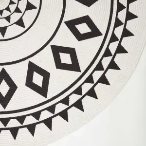 Homescapes Lia White & Black Mandala Handoven Cotton Rug, 120 cm Round