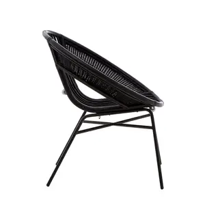 Interiors by Premier Black Natural Rattan And Black Iron Arm Chair, Comfortable Outdoor Chair, Durable Black Natural Dining Chair