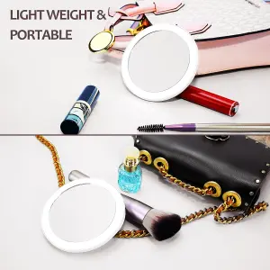 LED Lighted Magnifying Mirror 5X, for Makeup Tweezing Eyebrows,Compact Travel Vanity Bathroom Shaving Mirror