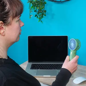 Mini USB Rechargeable Handheld Fan with 2 Speeds & Strap - Compact & Portable Pocket Bag Sized Personal Cooling Fan - Green