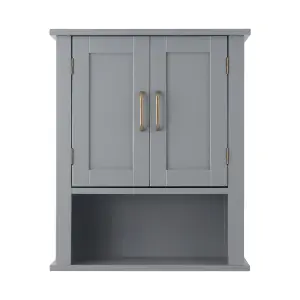 Teamson Home Wall Mounted Bathroom Medicine Cabinet with Open Shelf, Bathroom Storage, Grey