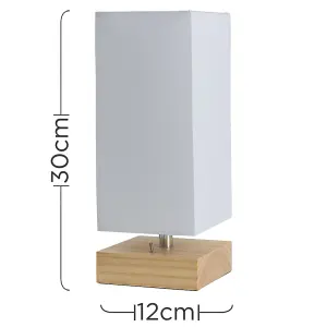 ValueLights Modern Pine Wood & White Bedside Table Lamp with USB Charging Port - Includes 4w LED Bulb 3000K Warm White