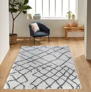 Moroccan Berber Shaggy Rugs Living Room Abstract Dark Cream 60x220 cm