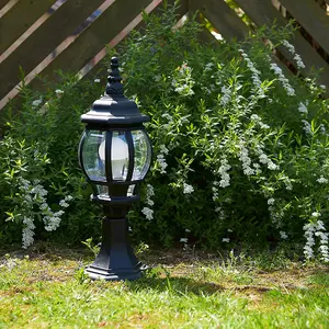 ValueLights Windsor Modern Black IP44 Rated Outdoor Garden Lantern Style Lamp Post Pillar Light