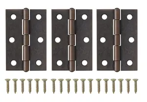 Brass-plated Antique effect Metal Butt Door hinge N171 (L)75mm (W)75mm, Pack of 3