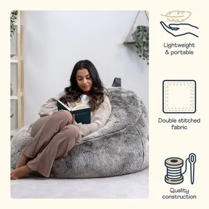 icon Cocoon Faux Fur Bean Bag Arctic Wolf Grey Bean Bag Chairs