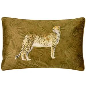 Paoletti Cheetah Forest Velvet Piped Feather Filled Cushion