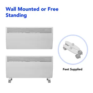 Smart Wifi Electric Panel Heater 2000W Timer Wall Mounted & Floor Stand White