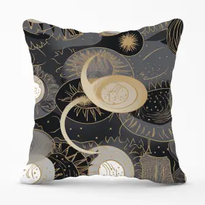 Abstract Silver Gold Sun and Moon Cushions 45cm x 45cm